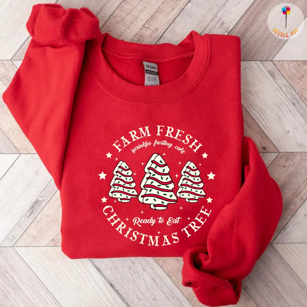 Farm Fresh Christmas Tree Sweatshirt – Cute Holiday Cookie Tree Pullover Crewneck, Funny Baking Lover Christmas Shirt, Festive Holiday Party Outfit Gift Idea