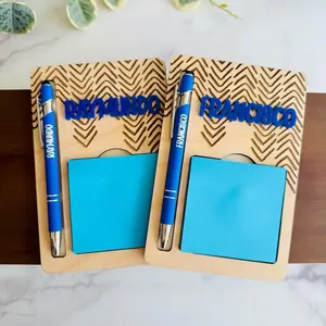 Personalized Notepad Holder & Pen Set Custom Engraved Desk Organizer Teacher Gift Office Decor Coworker Gift Boss Gift Beach Handcrafted Quality Wood Smooth Finish Fits Standard 3x3 Sticky Notes  Personalized Engraving Available