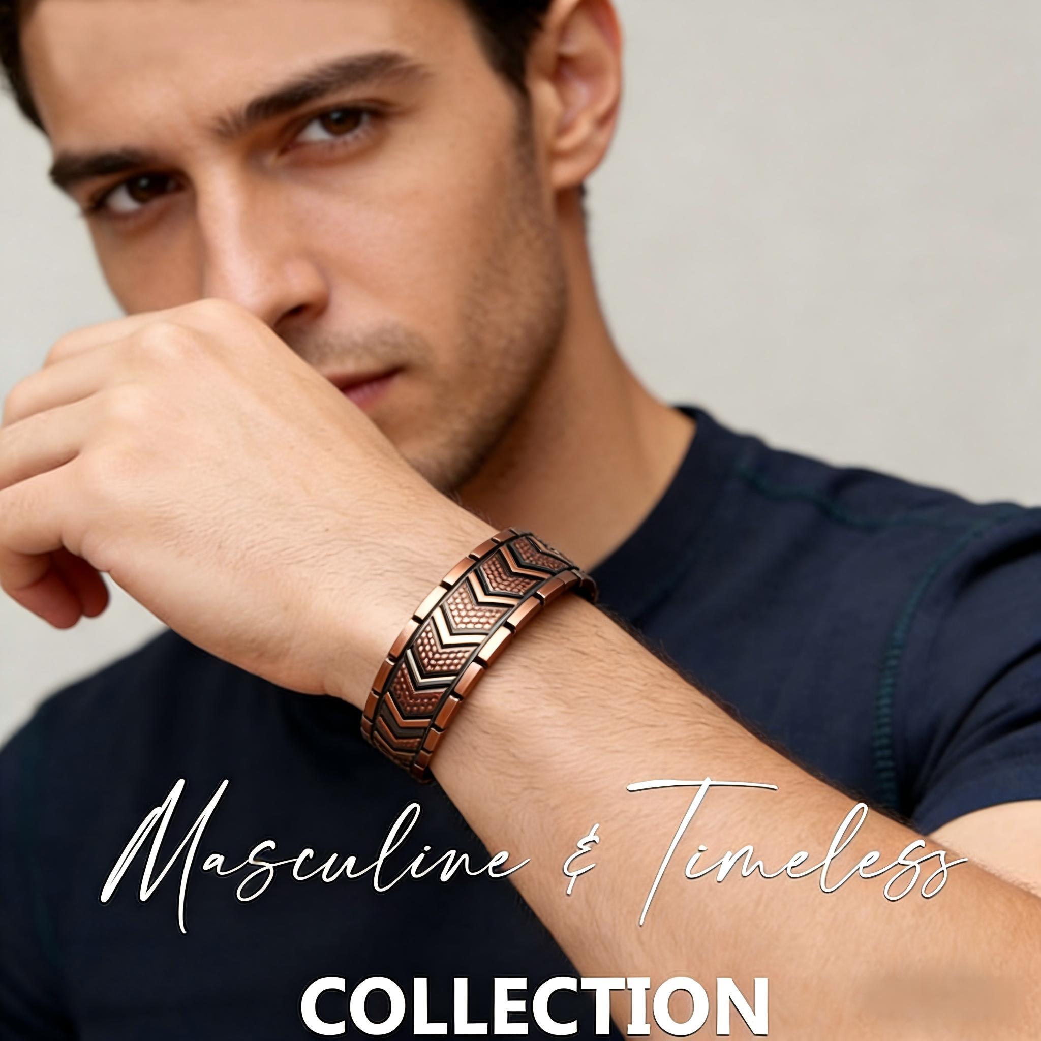 Copper Bracelet for Men, 3X Ultra Strength Magnetic Bracelets, 99.99%25 Pure Copper with 3500 Gauss Neodymium Magnets, Adjustable Wearable Fitness Tracker Modern