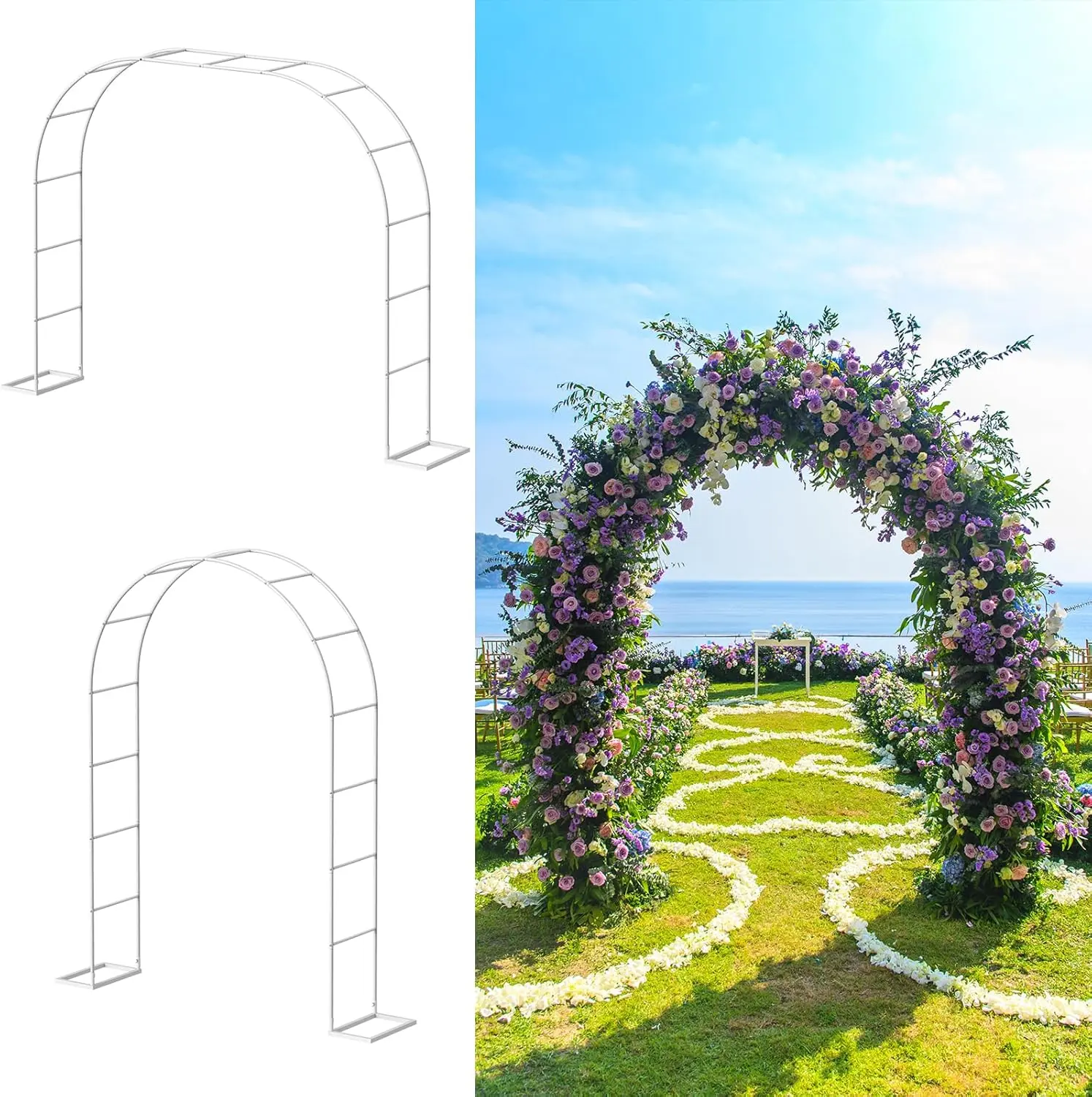 Adjustable Metal Wedding Arch Frame - 7.8x6.3ft/5.25x7.6ft Sizes with Base, Wedding Arched Backdrop Stand, Balloon/Anniversary Party Decor, Outdoor Garden Climbing Plant Trellis