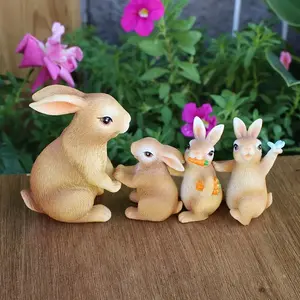 Easter Bunny Family Resin Statues Set of 4, Charming Rabbit Decorations for Home Garden Spring Celebrations, Perfect Easter Gift, Garden Accessories