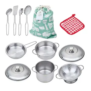 Realistic Kitchen Toy Set, Includes Stainless Steel Utensils and Storage Bag, Pretend Cooking Toys for Kids, Pretend Kitchen Playset, Perfect Gift for Boys and Girls