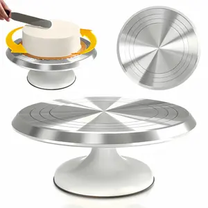 Multifunctional Aluminum Alloy Non Slip Cake Decorating Turntable 360 Degree Rotation Kitchen Countertop Baking Icing Tool Storage Rack