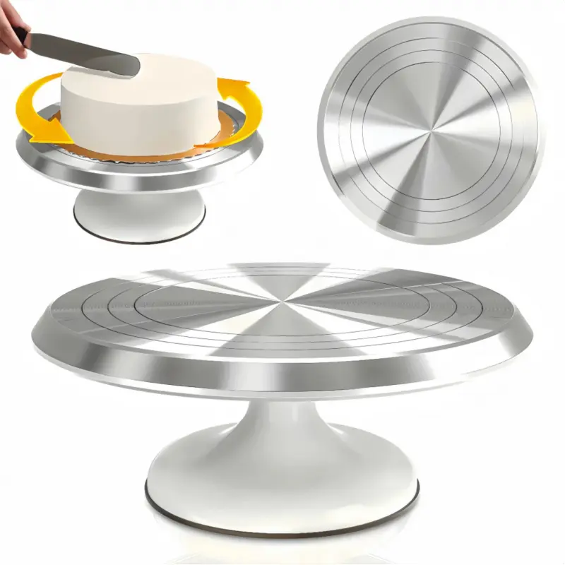 Multifunctional Aluminum Alloy Non Slip Cake Decorating Turntable Decorating Stand 360 Degree Rotation Kitchen Countertop Baking Icing Tool Storage Rack