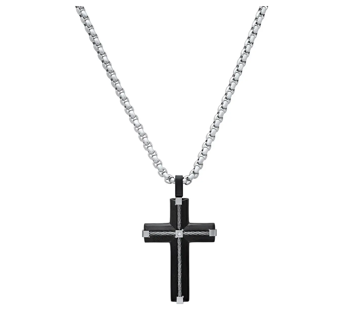Steel By Design Men's Black Two-Tone Cross Pendant w/ Chain