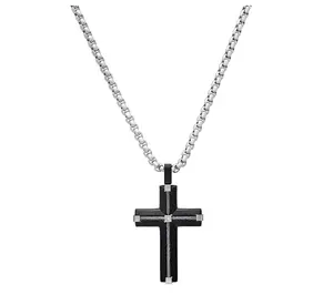 Steel By Design Men's Black Two-Tone Cross Pendant w/ Chain