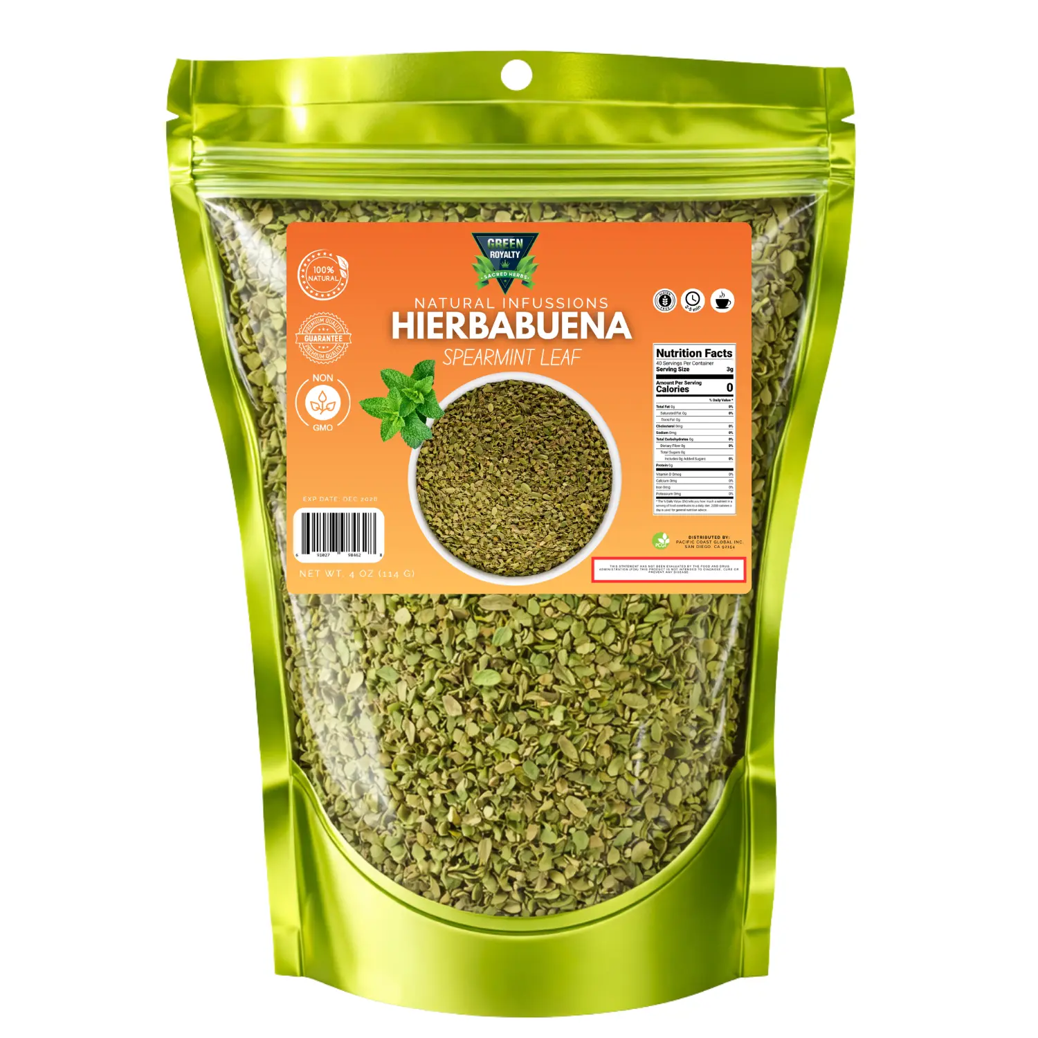 Green Royalty Herbal Natural Hierbabuena Spearmint Loose Leaf Green Tea - US-Sourced Natural Blend, Refreshing Flavor, Health-Boosting Beverage for Adults, 24-Month Shelf Life, Herbal Tea Blend, Natural Antioxidant Herbal