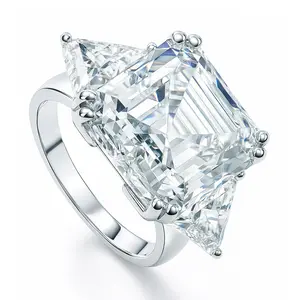 BERRICLE Sterling Silver 3-Stone Engagement Rings Statement for Women, 12.6 Carat Asscher Cut Cubic Zirconia CZ Ring