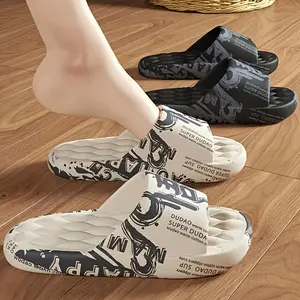 Mens Plus Size Cartoon Graffiti Slide Sandals - Ultra-Comfortable Soft Sole, Durable EVA, Open Toe Design For Indoor/Outdoor Fun - Beach Ready Fashion Slides