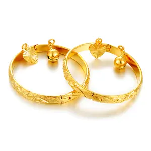 2pcs/lot 1.77inch Mini Size Thick Golden Openable Bells Bangles