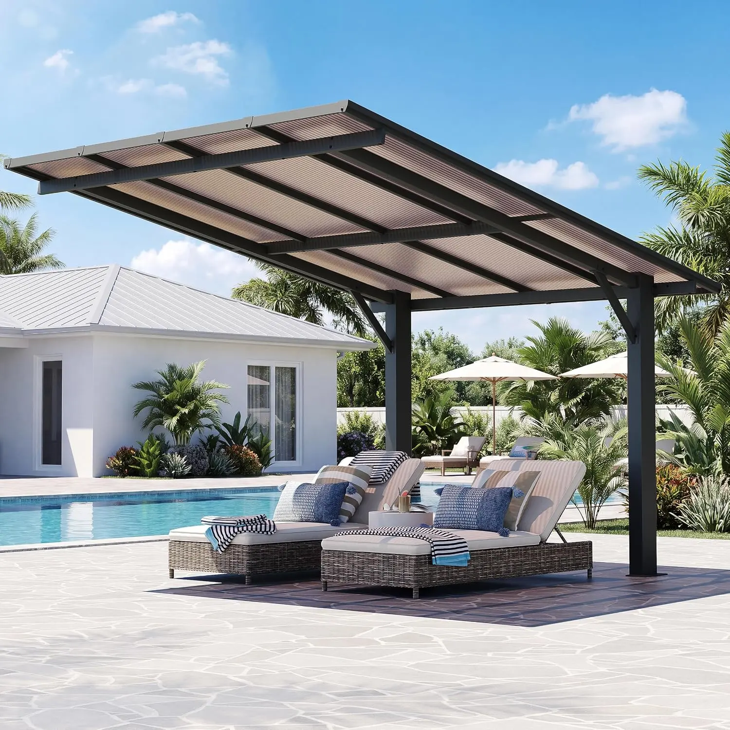 Jolydale Gazebo, Freestanding Pergola with Roof,Heavy Duty Outdoor Pergolas for Patios, Hard Top MetalWall-Mounted Pergola, 4.72" Thick Support Posts CarportShelter for Patio, Backyard