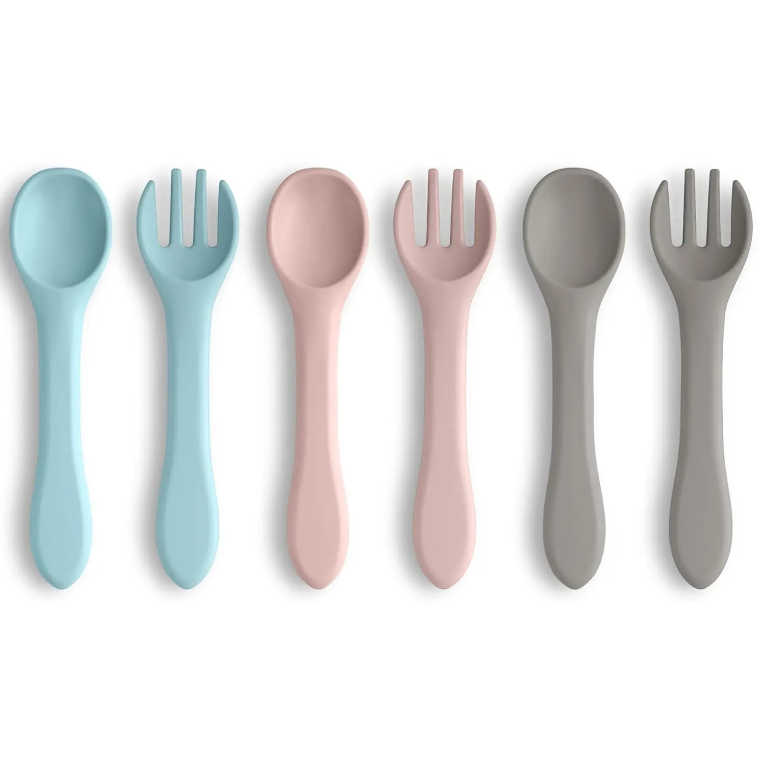 Blue pink gray spoon and fork