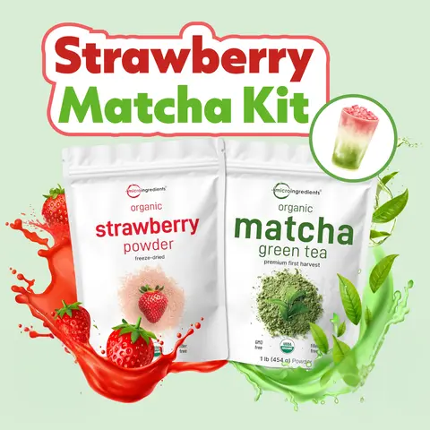 Micro Ingredients Strawberry Matcha Kit: Organic Strawberry Powder 1LB & Organic Matcha Green Tee Powder 1LB
