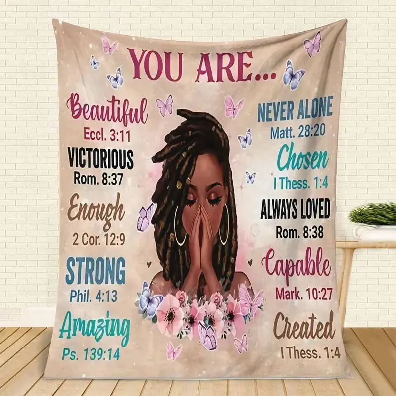 Empowering Christian Woman Blanket | "You Are..." Bible Verse & Butterfly Art Faith Blanket That Hits Different | "You Are Enough, Strong, Chosen" Bible Verse Throw, Soft Snuggly Cozy Blanket, Encouraging Religious Gift for Her
