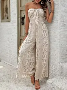 Boho Print Sleeveless Halter Neck Jumpsuit, Casual Vacation One-Piece, Women's Fashion Long Pants Romper for Summer