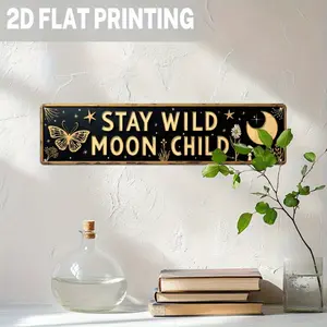 Vintage Bohemian Metal Wall Hanging Decor, Wall Mounted Decor, Moon Stars Butterfly Cactus Design, Bedroom Living Room Dorm Farmhouse Boho Decoration, 3.93x15.74 Inches