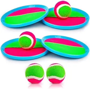 Velcro Ball and Catch Game Set with 4 Paddles, 4 Balls, Ideal for Developing Hand-Eye Coordination Outdoor Games Beach Games, Blue