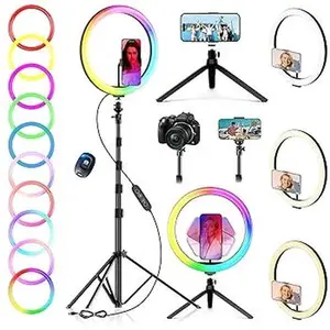Adjustable Led Ring Light With Extendable Tripod Stand, 3 Color Mode, Dimmable Selfie Light For Video Recording, Makeup, Photography, Live Stream, Tiktok, Youtubers, Content Creator