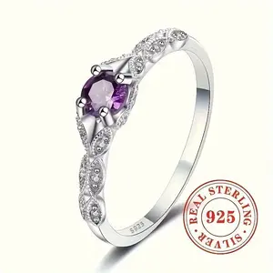 Elegant 925 Silver Anniversary Ring Paired With Amethyst - The Perfect Choice For Brides And Casual Wear, Suitable For Daily Wear, Autumn And Winter Men's And Women's Jewelry, Holiday Gifts, Halloween, Christmas And All Occasions