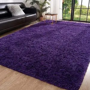 QULINT Grape Purple Area Rug For Living Room, Plush Fuzzy Carpet For Bedroom, Soft Indoor Throw Carpet, Modern Home Decor Aesthetic, Non-Slip base, Great Gift for Mother's Day, Housewarming & Easter, Dry Clean Only, With 4 Carpet Stickers