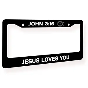 Christian Car Registration Plate Holder, John 3:16 "Jesus Loves You" Automotive License Plate Frame Accessory
