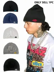 New Embroidered Print Beanie Hat, Unisex Sports Outdoor Running Cap, Breathable Elastic Material, Fashion Casual Style, Sportive Beanie Hat
