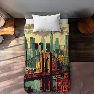 Begin Home Decor C1DCTSW044J1KQ The Bridge Beige Twin Size Duvet Cover - Elegant Home Decor Accent