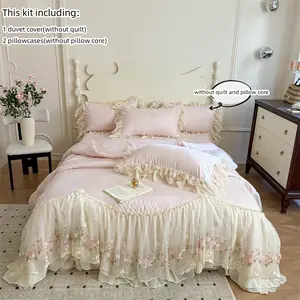 3-Piece Embroidered Floral Lace Sheet Set, Includes 1 duvet cover& Pillowcases, Soft Comfortable Bedding for All Seasons