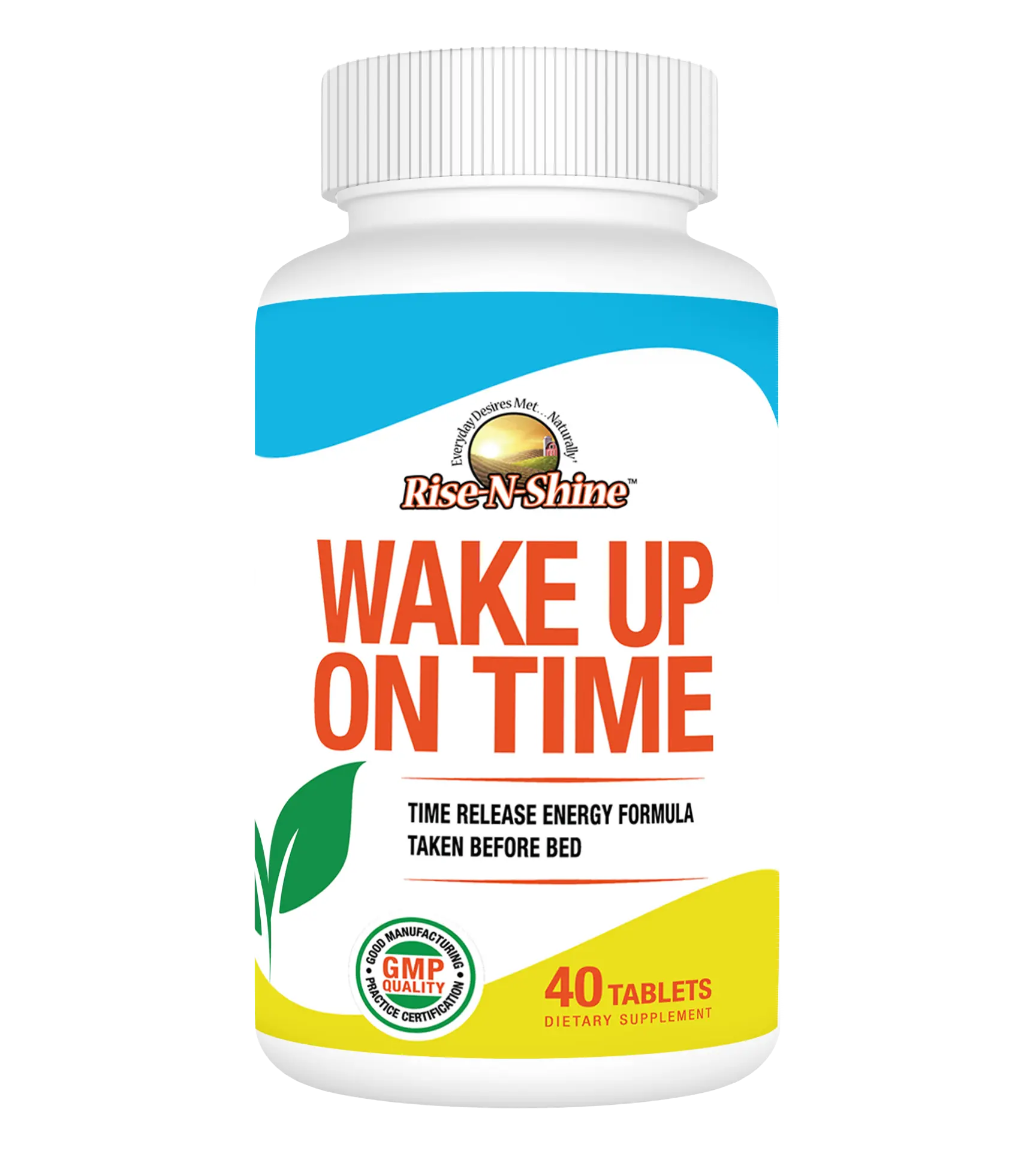 Rise-N-Shine Wake Up On Time – Time Release Energy Formula Taken Before Bed – 40 Tablets