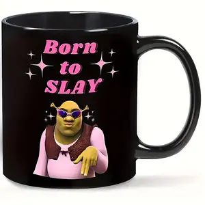 Cartoon Character Design 11oz & 15oz Coffee Mug, Funny Coffee Mug, 1 Count Creative Born To Slay Mug, Ceramic Coffee Cup, Drinking Cup for Home Office Use, Gift for Friend