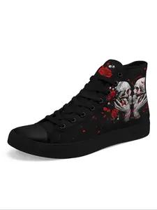 Men's Gothic Skull High-Top Sneakers, Punk Streetwear Casual Shoes, Lightweight Breathable Trainers for All Seasons, Plus Size Fashion Sneakers