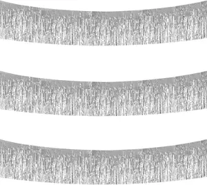 3 Packs 30 Feet Metallic Foil Fringe Garland Tinsel Streamers，Shiny Silver Wall Hanging Tinsel Fringe Banners for Wedding Birthday Party Decoration Halloween Christmas New Year