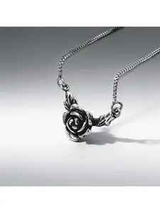 Vintage Necklace with Three-Dimensional Carved Rose Flower Pendant 925 Silver Jewelry for Women and Men