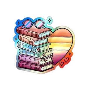 Lesbian Pride Holographic Stickers - Rainbow Book Stack LGBTQ+ Laptop Journal Water Bottle Decal