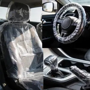 300 Pcs Disposable Car Seat Covers Clear Plastic Car Seat Covers Protector Includes Gear Selector, Handbrake and Wheel for Bus Truck Auto Accessories