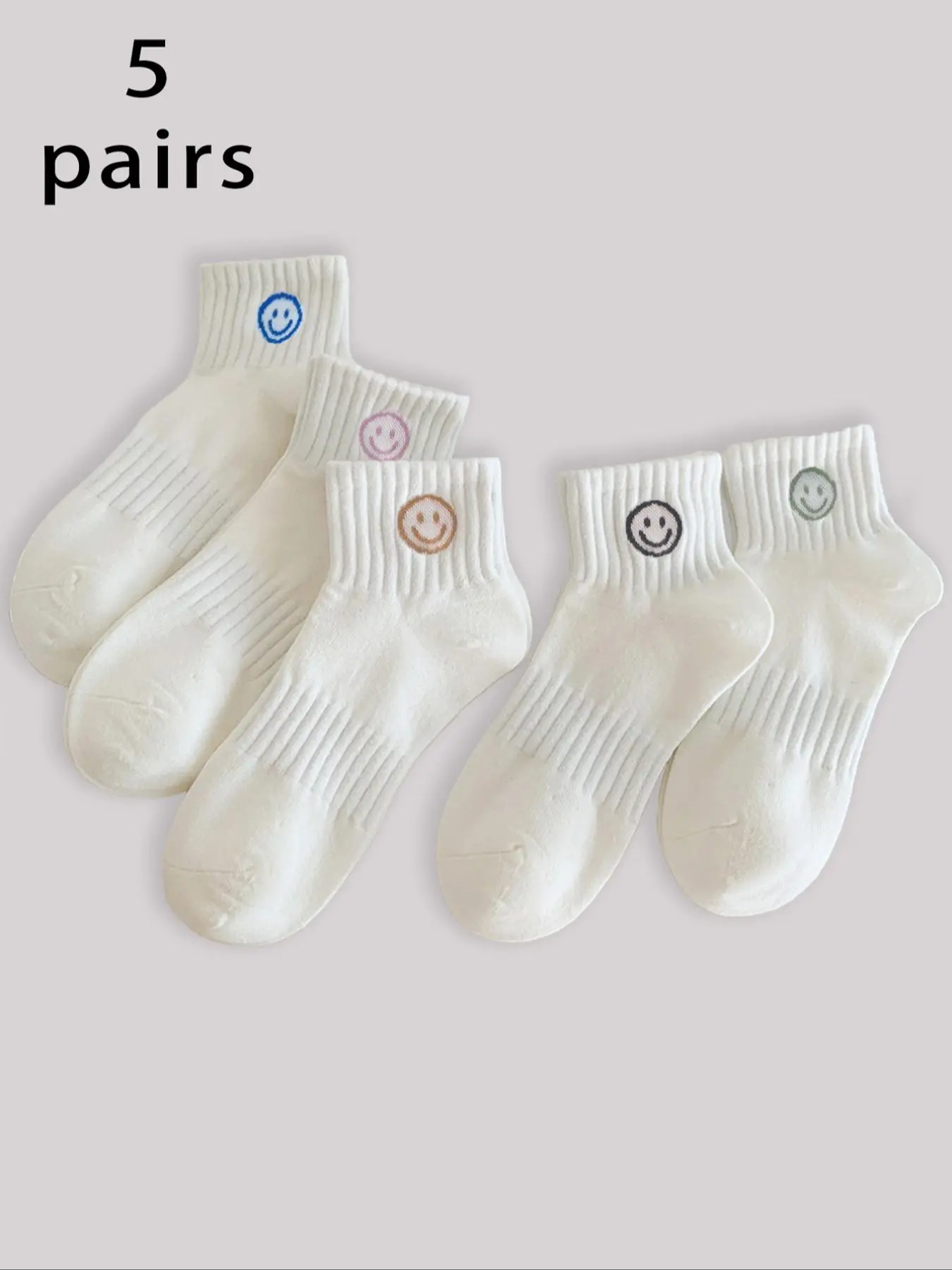 Women's Random Cartoon Smile Face Print Crew Socks, Fitted Casual Socks, Comfortable Breathable Socks for Daily Wear, Women's Socks for All Seasons, Casual Comfy Socks, Sock Sets