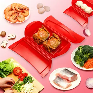 1 Piece Microwave Steamer Pot, Silicone Steaming Basket for Vegetables Fish Pork Beef, Detachable Rack, No BPA, Foldable, Freezer & Dishwasher Safe