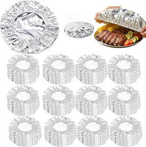 2026 New 50PCS Reusable Aluminum Foil Food Covers - Stretchable, Heat-Retaining Bowl Lids for Food Storage, Picnic, Travel