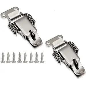 Heavy Duty 304 Stainless Steel Spring Hasp Toggle Latch Lock for Toolbox Wood Suitcase, Buckle Hinges Furniture Hardware Accessories with Screws (2 Pack, Size L)