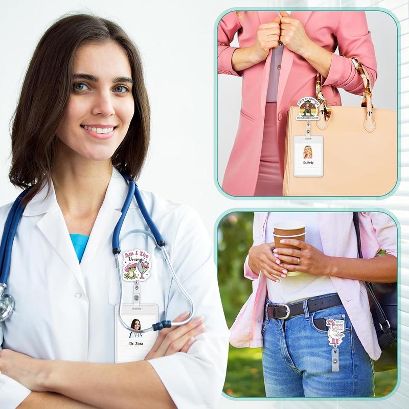 36/24/12/10 Pcs Funny Badge Reels for Nurses Cute Acrylic ID Badge Holder with Retractable Name ID Clip Bulk Badge Reel Accessories for Doctors Teachers Nursing Students Coworkers Medical Assistants New Grad Nurse Onboarding Gifts, Clinical Essentials