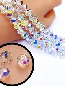 390pcs 8mm High-Quality Shiny Flat Simulated Crystal Beads with Holes, Crystals for Crafts, DIY Bracelet and Phone Charm Making Materials, Glass Craft Jewelry Supplies, DIY Beading Accessories