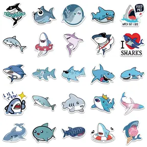 50pcs Cute Cartoon Shark Series Graffiti Sticker, Animal Pattern Decorative Stickers, Diy Decals for Water Bottle, Laptop, Phone Case, Scrapbooking, Journal Making, Gift Wrapping