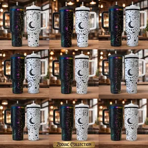 Zodiac Constellation 40oz Insulated Tumbler with Handle – Goth Witchy Astrology Stainless Steel Travel Cup with Lid & Straw, Celestial Coffee Drinkware, Birthday Gift for Men & Women