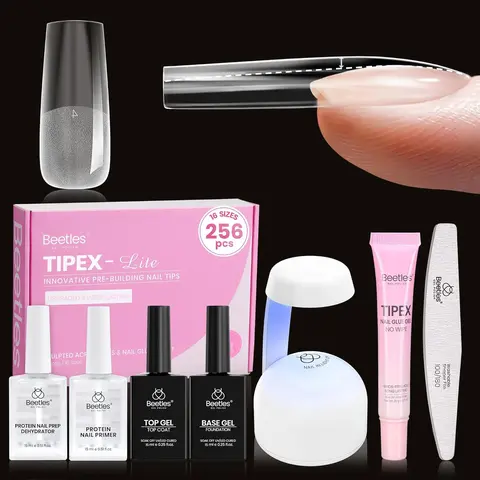Beetles Tipex 2.0 Tipex Lite Apex Nail Extension Tips Kit, with Nail Prep Kit Almond/Coffin/Square/Oval/Stiletto/Squaoval Shape Thick Acrylic Nail Flat Nails Manicure Gel press ons Nail Art DIY Nails Art Mother's Day gift Spring Nail Taste of Spring