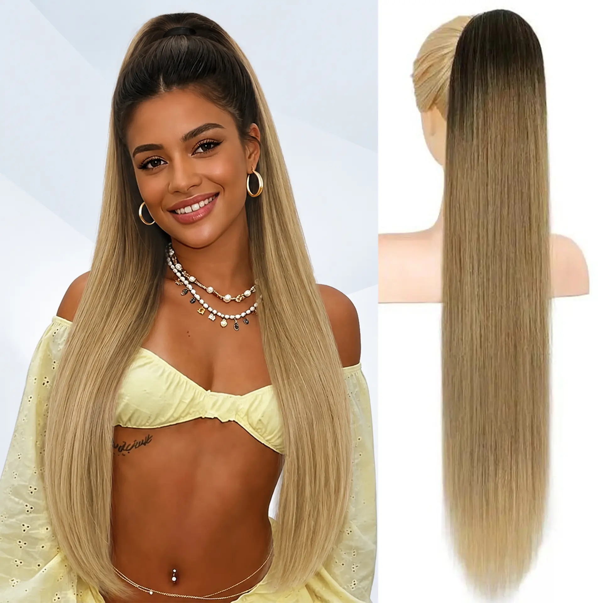 Ponytail Extension 30 Inch Long Straight Hair Ponytail Extensions  Claw Clip In Pony Tail Hair extensions for Women Daily Wedding Party