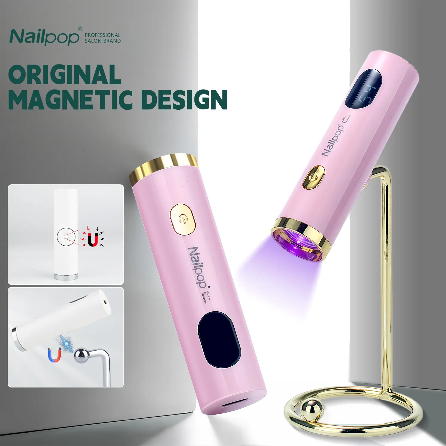 1PC Nailpop 8X Fast Curing Hands-Free UV LED Nail Lamp for Press-On Nails & DIY Manicures (White/Pink)