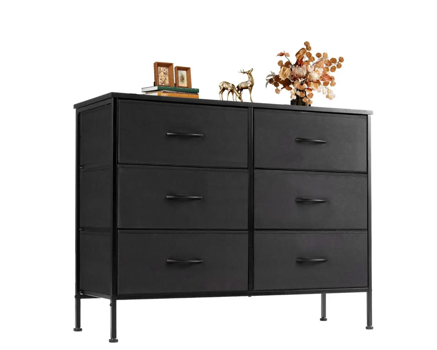 6-Drawer Fabric Dresser Storage Chest for Bedroom, Closet, Storage Furniture for Adults, Black/ Gray