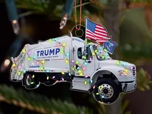 Trump 2025 Garbage Truck Ornament Patriotic Christmas Decor Acrylic or Ceramic Finish Make America Great Again Custom Shape Ornament
