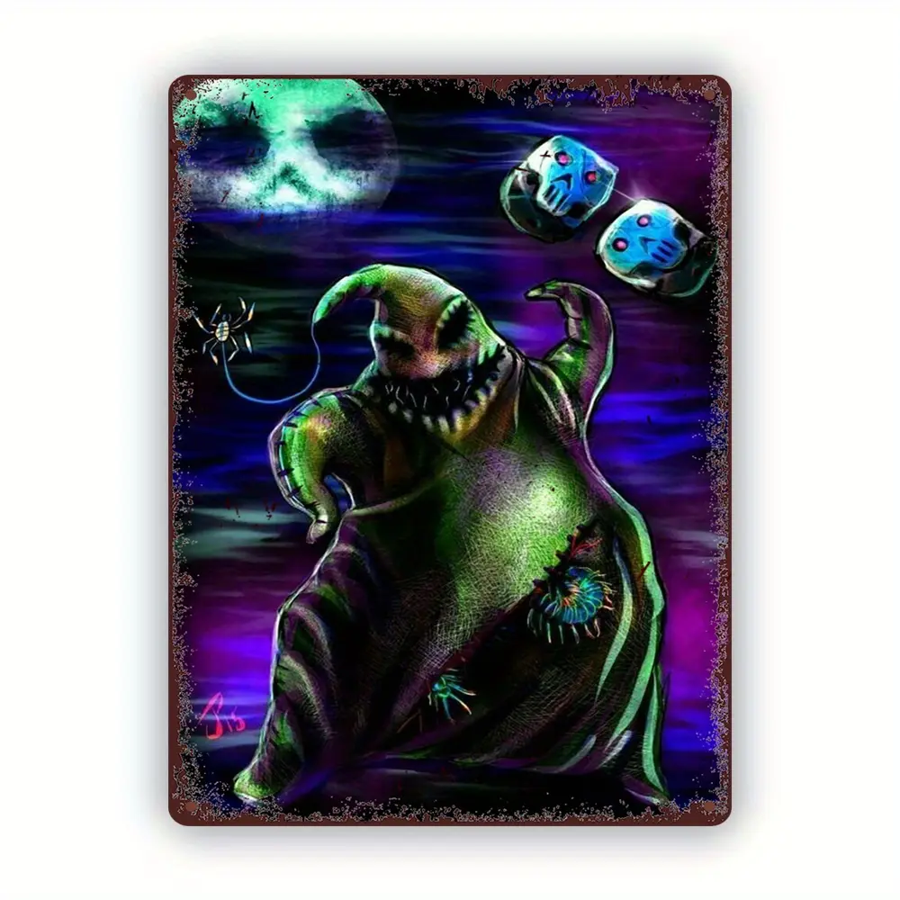 UME Retro Aluminium Metal Tin Sign - Oogie Boogie & Dice Haunting Moon Design, High-Quality Iron Wall Decoration, Pre-Drilled Holes for Easy Hanging, 7.87x11.81in Gift for Home, Bar - Outdoors Home Decor Plaque, Artistic, Painting