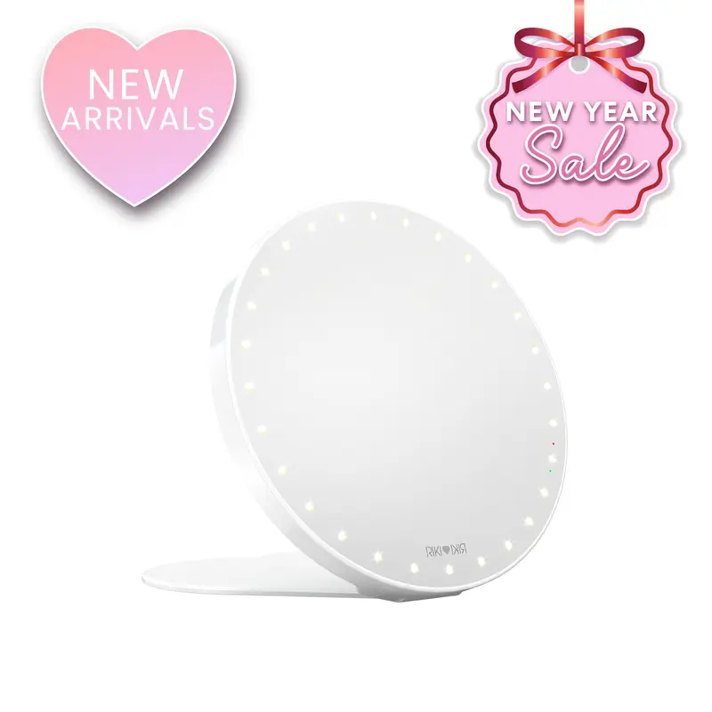 RIKI SUNNY Portable LED Makeup Mirror with Suction Mount Warm & Cool Color Temperature Adjustable 56 LED Lights for Flawless Visibility Travel Ready Design